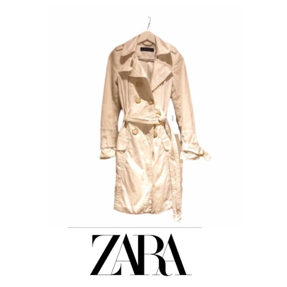 New ZARA White Trench w/ Gold buckles & Buttons XS